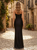 Satin Mermaid Square Neck Spaghetti Straps Long Formal Dresses with Pleated