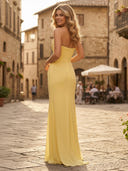 Satin Mermaid Strapless Long Formal Dresses with Pleated
