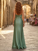 Satin Mermaid Sweetheart Long Formal Dresses with Slit