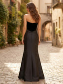 Satin Mermaid Strapless Long Formal Dresses with Pleated