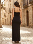 Chiffon Mermaid V Neck Spaghetti Straps Long Formal Dresses with Slit