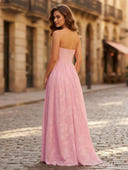 Chiffon A Line Strapless Long Formal Dresses with Jacquard