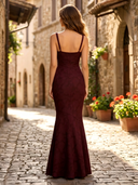 Chiffon Mermaid Spaghetti Straps Long Formal Dresses with Jacquard