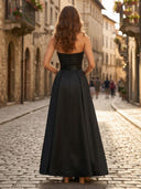 Satin A Line Strapless Long Formal Dresses with Slit
