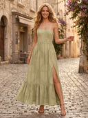 Chiffon A Line Square Neck Spaghetti Straps Long Formal Dresses with Slit