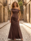 Satin Mermaid One Shoulder Long Formal Dresses with Corset