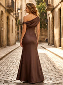 Satin Mermaid One Shoulder Long Formal Dresses with Corset