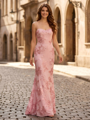 Satin Mermaid Sweetheart Spaghetti Straps Long Formal Dresses with Jacquard