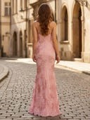 Satin Mermaid Sweetheart Spaghetti Straps Long Formal Dresses with Jacquard