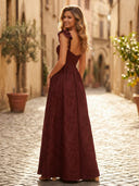 Chiffon A Line Sweetheart Spaghetti Straps Long Formal Dresses with Jacquard