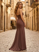 Satin Mermaid Sweetheart Spaghetti Straps Long Formal Dresses with Pleated