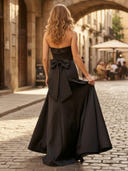 Satin Mermaid Strapless Long Formal Dresses with Bow