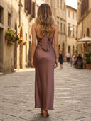 Satin Mermaid Halter Long Formal Dresses with Bow
