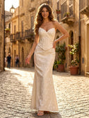 Satin Mermaid Sweetheart Strapless Long Formal Dresses with Jacquard
