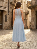 Lace A Line V Neck Sleeveless Long Formal Dresses with Empire Waist