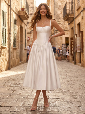 Satin A Line Spaghetti Straps Sweetheart Long Formal Dresses