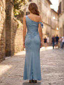 Satin Mermaid One Shoulder Long Formal Dresses with Bow
