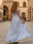 A Line Square Neck Long Formal Dresses with Sleeves