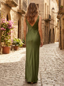 Satin Mermaid Sleeveless Cowl Neck Long Formal Dresses