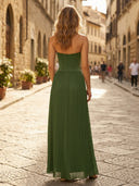 Satin A Line Strapless Long Formal Dresses with Slit