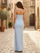 Satin Mermaid Strapless Sleeveless Long Formal Dresses with Pleats