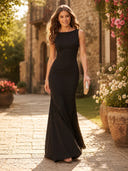 Satin Mermaid Scoop Neck Sleeveless Long Formal Dresses