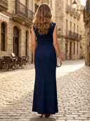 Satin Mermaid Cowl Neck Sleeveless Long Formal Dresses