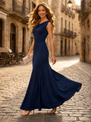Satin Mermaid Cowl Neck Sleeveless Long Formal Dresses