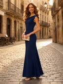Satin Mermaid Cowl Neck Sleeveless Long Formal Dresses