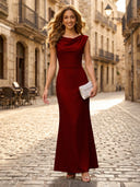 Satin Mermaid Cowl Neck Sleeveless Long Formal Dresses