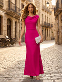 Satin Mermaid Cowl Neck Sleeveless Long Formal Dresses