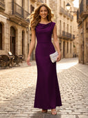 Satin Mermaid Cowl Neck Sleeveless Long Formal Dresses