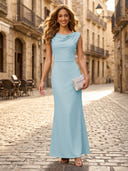 Satin Mermaid Cowl Neck Sleeveless Long Formal Dresses