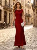 Satin Mermaid Cowl Neck Sleeveless Long Formal Dresses