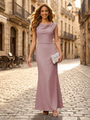 Satin Mermaid Cowl Neck Sleeveless Long Formal Dresses