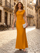 Satin Mermaid Cowl Neck Sleeveless Long Formal Dresses