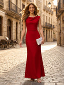 Satin Mermaid Cowl Neck Sleeveless Long Formal Dresses