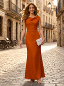 Satin Mermaid Cowl Neck Sleeveless Long Formal Dresses