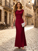 Satin Mermaid Cowl Neck Sleeveless Long Formal Dresses