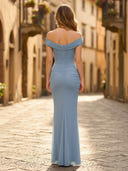 Chiffon Mermaid Off Shoulder Sleeveless Long Formal Dresses with Pleats