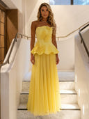 Chiffon A Line Strapless Sleeveless Long Formal Dresses
