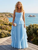 Chiffon A Line Scoop Neck Sleeveless Long Formal Dresses