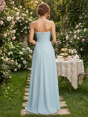 Chiffon Sheath Strapless Sleeveless Long Formal Dresses with Flower