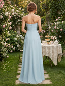 Chiffon A Line Formal Dresses Strapless Long Formal Dresses with Scarf Wedding Guest Maxi Dresses