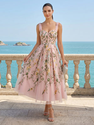 Tulle A Line Sweetheart Sleeveless Long Formal Dresses