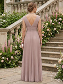 Chiffon Mermaid Formal Dresses V Neck Sleeveless Long Formal Dresses with Pleated Wedding Guest Maxi Dresses