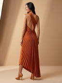A Line Satin Pleated One Shoulder Sleeveless Long Formal Dresses