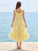 A Line Tulle Square Neck Sleeveless Long Formal Dresses