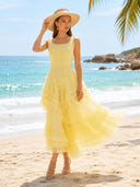 A Line Tulle Square Neck Sleeveless Long Formal Dresses