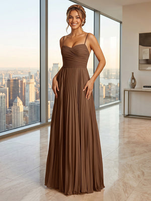 A Line Chiffon Sweetheart Sleeveless Long Formal Dresses